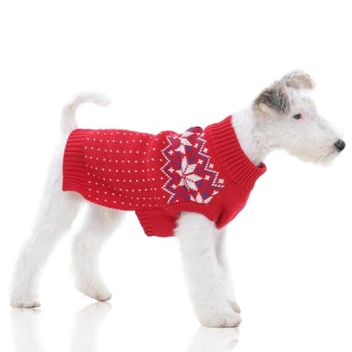 FUAMEY Dog Christamas Sweater, Warm Dog Sweater Classic Snowflake New Year Turtleneck Sweaters Knitwear Cold Weather Dogs Pullover for Small Medium Do