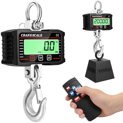 Image of Crane Scales 2000 kg / 4000 lb - Digital Hanging Scale with Remote Control, Precise Sensor & LCD Display, for Farm, Factory, Construction, kg/lb/N