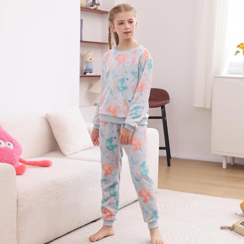 V.&GRIN Girls Fleece Pajamas, Cute Soft Warm Fuzzy Winter Longsleeve Sleepwear Set for Teens Size 7-16 Years2