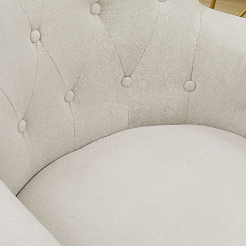 Homcom Mid Back Task Chair, Modern Home Office Chair With Tufted Button Design And Padded Armrests, Swivel Computer Desk Chair For Study Living Room Bedroom, Cream White #TOP7
