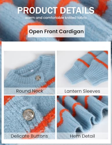 Image of QIBABU Womens Striped Cardigan Sweaters Casual Open Front Long Sleeve Button Down Knit Outwear