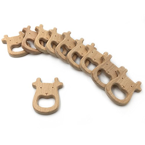 Coskiss 10pcs Cattle main Teether Baby Safe bio Pendentif en bois de hêtre naturel organique bricolage jouet animal coupe la main en bois Fabrication de bijoux Accessoires (10pcs) Cover
