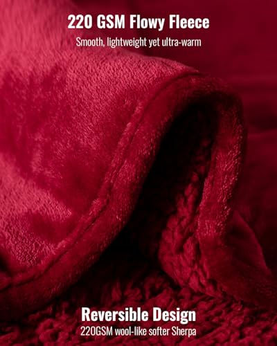 Uttermara Sherpa Fleece Weighted Blanket 15 lbs for Adult, Unicolor Ultra-Soft Fleece and Sherpa, Dual Sided Cozy Plush Blanket for Sofa Bed, 60 x 80 inches, Red