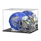 Football Helmet Display Case, Clear Acrylic Display Box for Full Size Football & Baseball Helmets, Mirrored Back & Bottom, Black Base, Dust-Resistant Showcase, 14.9' x 11.8' x 11.8'