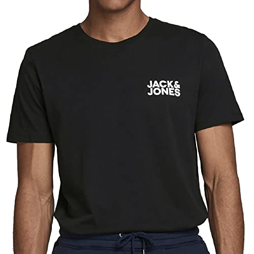 JACK & JONES Herren Jjecorp Logo Tee Crew Neck Ss19 Noos T Shirt, Schwarz (Black Slim/Small Print), L EU