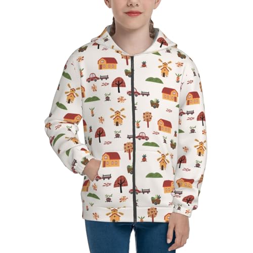 Houses and Windmill Kids Pullover Hoodies Boys Zip Up Sweatshirts Girls Athletic Clothes with Pocket3