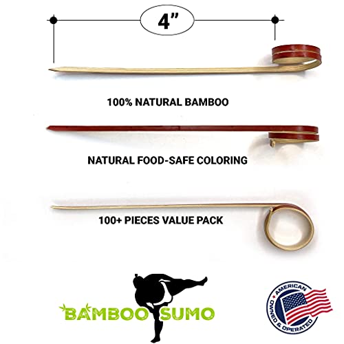 4" Cocktail Skewers | Fancy Toothpicks For Appetizers | Food Picks And Wood Cocktail Skewers| Bamboo Martini Picks | Mini 4" Bamboo Sticks With Loop Ring | Cocktail Sticks | Appetizer Picks #TOP2