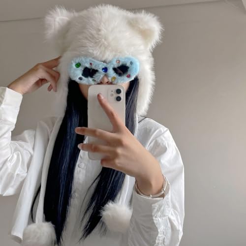 Warm Plush Furry Faux Furs Hood Hat Ears Wolf Bear Cat Halloween Costume Hat Christmas Winter Hat2