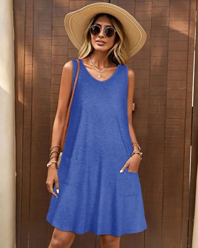 Image of elescat Womens Summer Dresses Casual V Neck Sleeveless Pockets Beach Loose Tank Sundress 2026