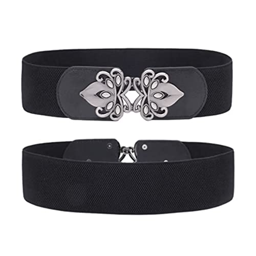 2PCS Wide Elastic Belts for Women, Vintage Metal Buckle Dress Belts Retro Style Stretchy Waistband Clothing Accessory 2.4 Width
