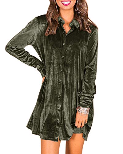 Ivay Women's Spring Button Down Tshirt Dresses Velvet Tunic Dress...