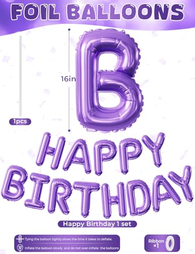 Image of Purple Happy Birthday Balloon Banner, 16 Inch Foil Letter Balloons, Purple Birthday Decorations for Women Girls Teens, Adult Birthday Party Photo Backdrop
