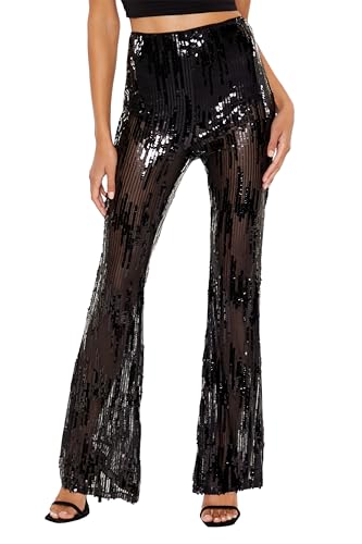 Forever 21 Women's Sequin High-Rise Flare Pants2