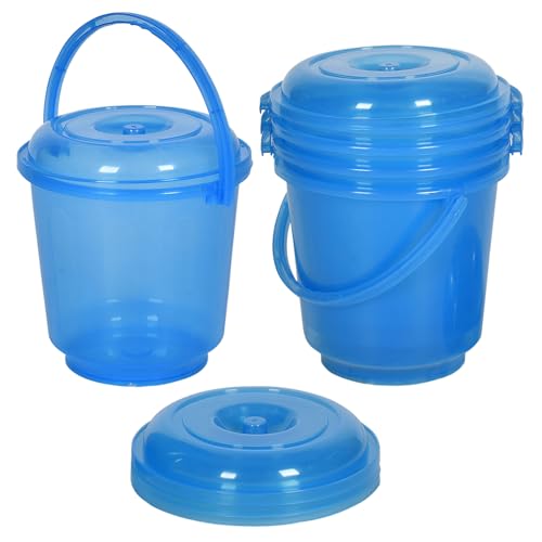 Image of Urbane Home Pack of 5 Bucket | Bathroom Bucket | Utility Bucket for Daily Use | Water Storage Bucket | Bathing Bucket with Handle & Lid | 13 LTR | SUPER-013 | Transparent Blue