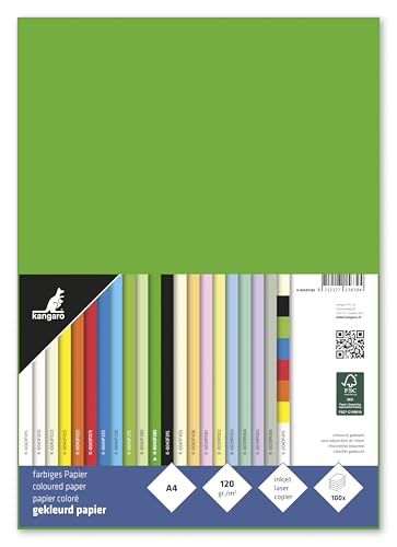Kangaro - Tonpapier Hell Grun DIN A4-120g/m² FSC mix – 100 pack - Briefpapier Bastelpapier DIY, Hellgrun