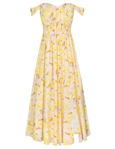 Image of GRACE KARIN 2026 Women's Summer Floral Wedding Guest Dress,Beach Flowy A Line Maxi Off Shoulder Bridesmaid Dresses
