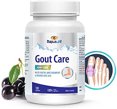 MapleLife Nutrition® - Gout Care Joint Supplement - Reduces Elevated Uric Acid Blood Levels - With Black Cherry Extract, Celery Seeds, and Devil's Claw - 100 capsules - Made in Canada