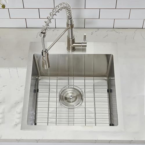 Image of 18 Inch Drop In Bar Sink, 18 x 18 Stainless Steel Single Bowl Top Mount Drop In Bar Wet Prep RV Outdoor Kitchen Sink, 16 Gauge Brushed Nickel