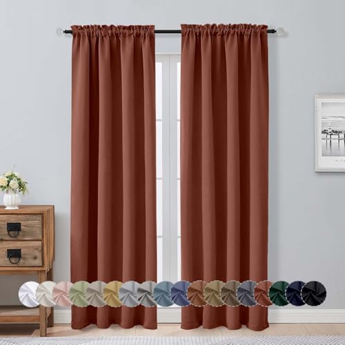 Image of Aiyufeng Terracotta Blackout Curtains for Bedroom 84 Inch Length 2 Panels Set, Solid Thermal Insulated Privacy Living Room Window Treatment Curtains Blackout Drapes, W40 x L84 Inch, Terracotta