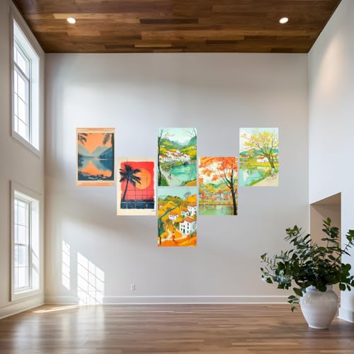 Image of SiddArtify Tropical Landscape Wall Art Prints Set - Vintage Travel Poster Decor for Living Room Bedroom Office - 8x12 inch Board Pack of 6