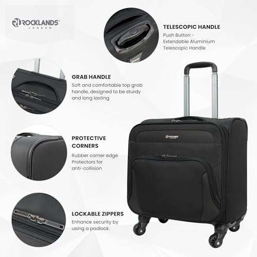 Rocklands® Rolling Laptop Bag 4 Wheel Laptop Bag Wheeled Briefcase Business Office Trolley Case fits Laptops up to 16" Lightweight Travel Cabin Bag - 8608 - Image 3