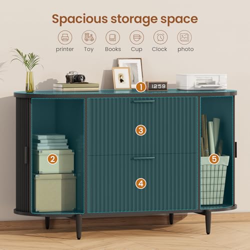 SEDETA 39.4" Filing Cabinet for Home Office, 2 Drawer File Cabinet, fit Legal/Letter/A4 Size, Modern Fluted Filing Cabinets with 2 Sliding Door Storage, Printer Stand, Black - Image 3