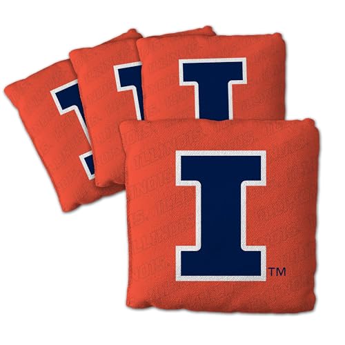 YouTheFan Officially-Licensed NCAA Illinois Fighting Illini Set of 4 Cornhole Bags - All Weather Regulation 6” x 6” Size - 16oz Weight - Designed in USA
