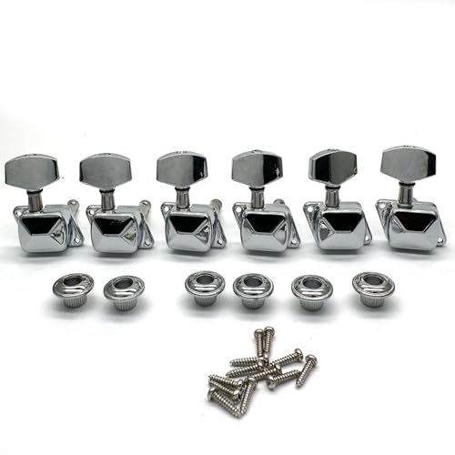 harpfeas 6R Semi-closed Guitar String Tuning Pegs Tuner Machine Heads Knobs Tuning Keys for Acoustic or Electric Guitar (Chrome)