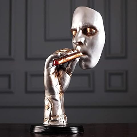 Man Smoking Cigar Creative Face Statue Retro Meditators Abstract Sculpture Character Resin Figurine Artwork Home Decorations Cover