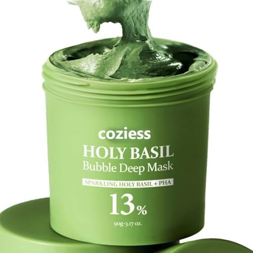 Holy Basil Bubble Deep Mask โ Holy Basil & Carbonated Water for Cleansing Pores & Blackheads, Korean Clay to Bubble Wash-Off Pack, Stocking Stufffers (90g)