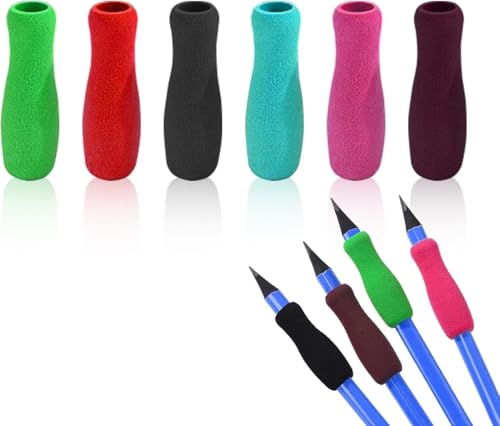 Czhotg 6Pcs Colorful Special Supplies Foam Pencil Grips Soft Foam for Adults, Open Slip Insert Pen Paint Brush Holder Ergonomic Right Left-Handed Use for Handwriting, Drawing, Counter Pens