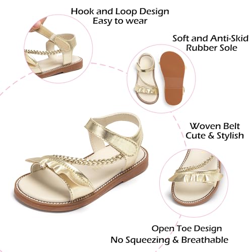 Image of PHIRAMIN Toddler Girl Sandals - Flower Girl Dress Shoes Open Toe Little Kid Flats