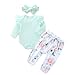 KIDDLETOWN Baby Mädchen Kleidung Langarm Body Strampler + Aufdruck Hose + Stirnband Neugeborene Babykleidung Set Baby Mädchen Kleidung Outfit Babyset 6-9Monate