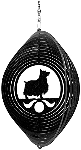 SWEN Products Silky Terrier Circle Swirly Metal Wind Spinner