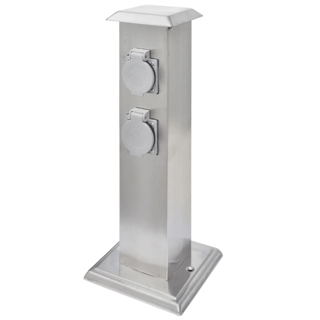 Gartensteckdose Steckdosenturm aus Edelstahl mit 4 Steckdosen, IP44 wasserdicht, kompakt 15,5x15,5x40,5 cm, modern mit Schutzabdeckung für Garten, Büro, Küche, Bad