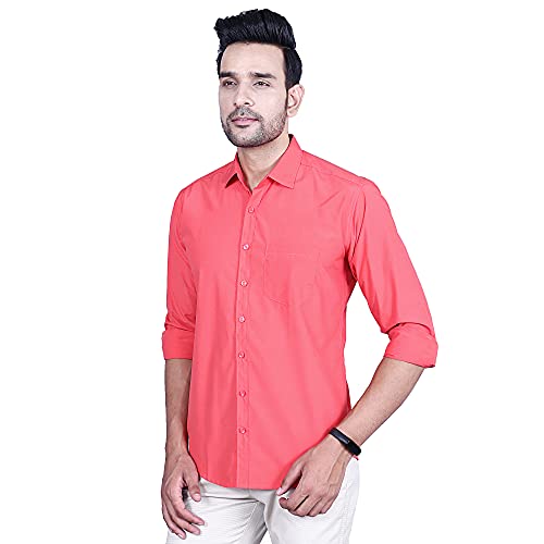Image of Men's Cotton Solid Slim Fit Casual Spread Collar Shirt