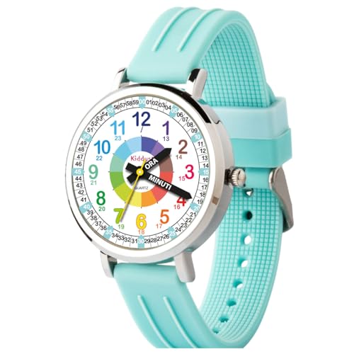 Kiddus Reloj de aprendizaje para niños, reloj analógico para niños y niñas a partir de 5 años, 3 ATM y 5 ATM, primer reloj infantil con horas y minutos, regalo para niñas para aprender, 04 Turchese