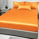 Sábana Ajustable de satén de Color Liso, Colcha de Seda Helada de Color Liso para Dormitorio (sin Fundas de Almohada), Color Naranja, 150 x 200 cm