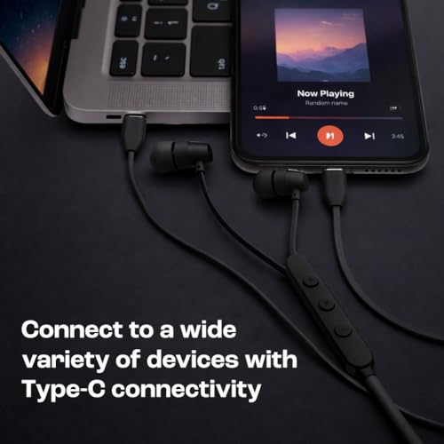 Image of Type C Earphones Compatible with JBL Tune 310 C | Wired Headphones with HD Sound, Deep Bass & Built-in Mic for Calls (Black)