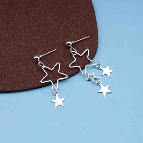 Erimberate Bohemian Star Stud Earrings Vintage Star Drop Earrings Silver Star Dangle Earrings Asymmetrical Earrings Jewelry For Women And Girls (Silver) #TOP3