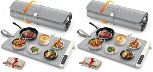 Image of FYY Warming Mat for Food - Rapid and Full Surface Heating, 6 Temp Settings, 6H Timer, Rollable Portable Food Warming Mat, Ideal for Gatherings, Parties, Keep Meal Warm (X Large Size, Gray) (Pack of 2)