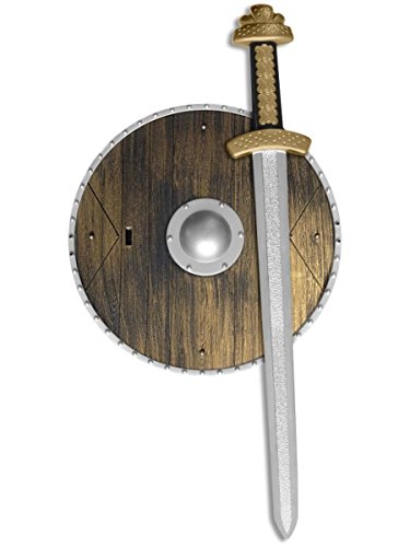 Smiffys Weapons Set Brown with Sword & Wood Effect Shield 39cm/15in Boys Fancy Dress Child Dress Up Accessories
