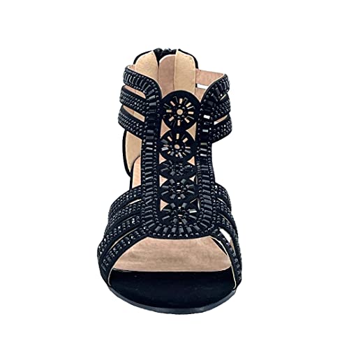 ABSOLEX Girl's Ankle Strap Rhinestone Dressy Low Heel Wedge Pump Sandal2