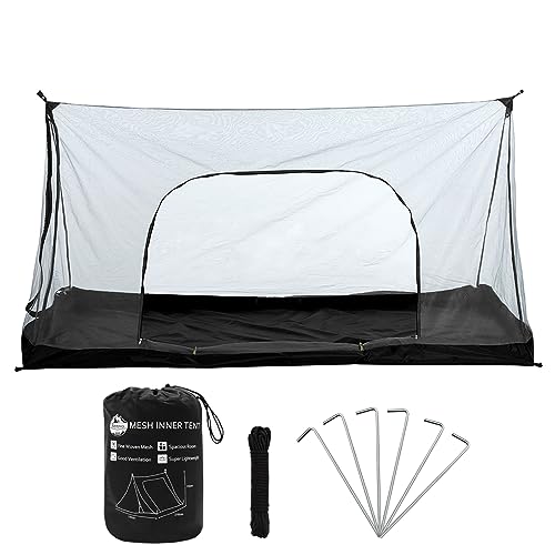 Benvo アウトドア モスキートネット 超軽量 夜釣り 携帯式 テント 蚊帳 防水マット 1~2人 キャンプ用 蚊除け網 サイズ2.1m*1.3m*1.1m 正面と側面にドア配置 設営簡単 頑丈で高密度の網搭載 6枚ペグ+2枚ロープ（2.85m）＋収納ポーチ付き 持ち運び便利