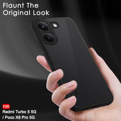 Image of TheGiftKart Hybrid Shockproof Back Cover Case for Mi Redmi Turbo 5 5G / Poco X8 Pro 5G | Camera Protection Module | Hard Back Cover Case (PC & TPU, Translucent Smoke Matte Back, Black Sides)