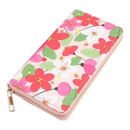 RIAH FASHION Lovely Plant Floral Leaf Print Zip Around Wallet - Cute Pattern Zipper Clutch Purse Card & Phone Slots Paisley Flower, Cactus, Tropical (Zip Wallet - Flower Pink)
