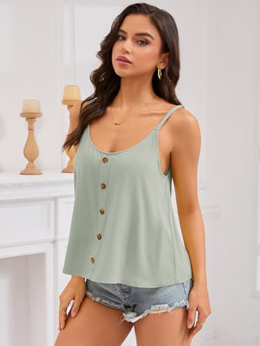 Women's Loose Button-Front Cami Top Sleeveless Flowy Summer Camisole for Casual Vacation Outdoor(Green, XL)4