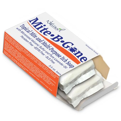 Image of Mite Treatment for Humans, Sulfur Soap by Mite-B-Gone - 2 Pack, 5 oz Bars | Mite Bites, Itching, Redness & Irritation | 10% Sulfur, Tea Tree Oil & Thuja | Face & Full-Body Care for Adults & Children