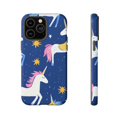 Coque iPhone 14 Pro Max bleue licorne étoiles cadeau rigide mat