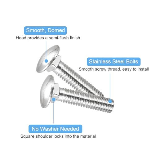 Image of uxcell 1 /2-13x1 Carriage Bolt, 6pcs Round Head Square Neck Screws, 304 Stainless Steel, Fully Threaded, Silver